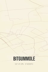 Retro Dutch city map of Bitgummole located in Fryslan. Vintage street map.