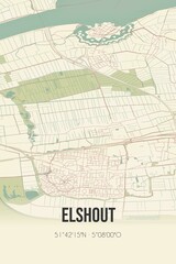 Retro Dutch city map of Elshout located in Noord-Brabant. Vintage street map.