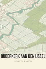 Retro Dutch city map of Ouderkerk aan den IJssel located in Zuid-Holland. Vintage street map.