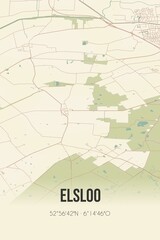 Retro Dutch city map of Elsloo located in Fryslan. Vintage street map.