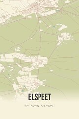 Retro Dutch city map of Elspeet located in Gelderland. Vintage street map.