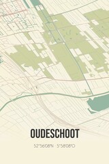 Retro Dutch city map of Oudeschoot located in Fryslan. Vintage street map.