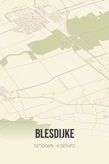 Retro Dutch city map of Blesdijke located in Fryslan. Vintage street map.