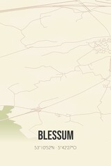 Retro Dutch city map of Blessum located in Fryslan. Vintage street map.