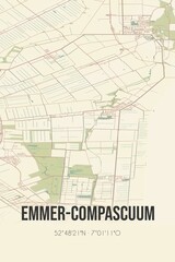 Retro Dutch city map of Emmer-Compascuum located in Drenthe. Vintage street map.