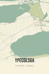 Retro Dutch city map of Ypecolsga located in Fryslan. Vintage street map.