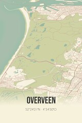 Retro Dutch city map of Overveen located in Noord-Holland. Vintage street map.