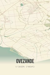 Retro Dutch city map of Ovezande located in Zeeland. Vintage street map.