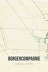 Fototapeta na wymiar Retro Dutch city map of Borgercompagnie located in Groningen. Vintage street map.