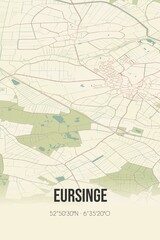 Fototapeta na wymiar Retro Dutch city map of Eursinge located in Drenthe. Vintage street map.