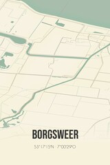 Retro Dutch city map of Borgsweer located in Groningen. Vintage street map.