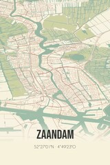 Retro Dutch city map of Zaandam located in Noord-Holland. Vintage street map.