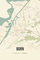 Retro Dutch city map of Born located in Limburg. Vintage street map.