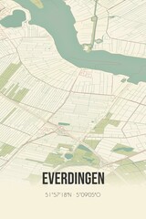 Retro Dutch city map of Everdingen located in Utrecht. Vintage street map.