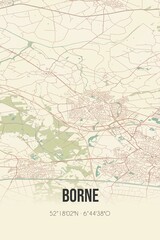 Retro Dutch city map of Borne located in Overijssel. Vintage street map.