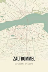 Fototapeta na wymiar Retro Dutch city map of Zaltbommel located in Gelderland. Vintage street map.