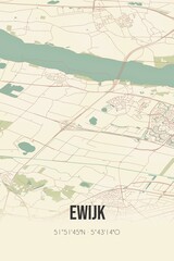 Obraz premium Retro Dutch city map of Ewijk located in Gelderland. Vintage street map.