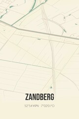 Retro Dutch city map of Zandberg located in Drenthe. Vintage street map.