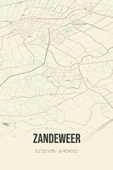 Obraz premium Retro Dutch city map of Zandeweer located in Groningen. Vintage street map.