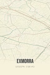 Retro Dutch city map of Exmorra located in Fryslan. Vintage street map.