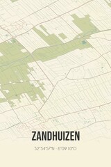 Retro Dutch city map of Zandhuizen located in Fryslan. Vintage street map.