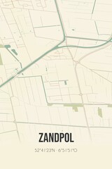 Retro Dutch city map of Zandpol located in Drenthe. Vintage street map.