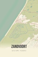 Retro Dutch city map of Zandvoort located in Noord-Holland. Vintage street map.