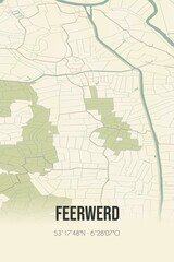 Retro Dutch city map of Feerwerd located in Groningen. Vintage street map.