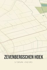 Retro Dutch city map of Zevenbergschen Hoek located in Noord-Brabant. Vintage street map.