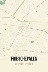 Retro Dutch city map of Frieschepalen located in Fryslan. Vintage street map.