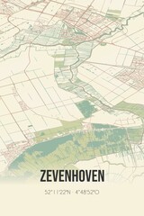 Fototapeta na wymiar Retro Dutch city map of Zevenhoven located in Zuid-Holland. Vintage street map.