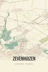 Retro Dutch city map of Zevenhuizen located in Zuid-Holland. Vintage street map.