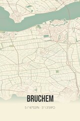 Fototapeta na wymiar Retro Dutch city map of Bruchem located in Gelderland. Vintage street map.