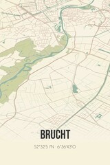 Retro Dutch city map of Brucht located in Overijssel. Vintage street map.