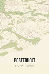 Fototapeta na wymiar Retro Dutch city map of Posterholt located in Limburg. Vintage street map.