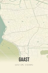 Retro Dutch city map of Gaast located in Fryslan. Vintage street map.