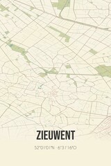 Retro Dutch city map of Zieuwent located in Gelderland. Vintage street map.