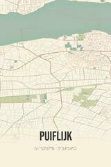 Fototapeta na wymiar Retro Dutch city map of Puiflijk located in Gelderland. Vintage street map.