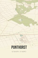 Retro Dutch city map of Punthorst located in Overijssel. Vintage street map.