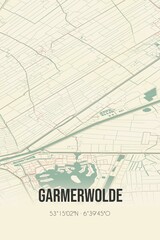 Retro Dutch city map of Garmerwolde located in Groningen. Vintage street map.