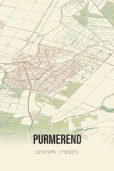 Retro Dutch city map of Purmerend located in Noord-Holland. Vintage street map.