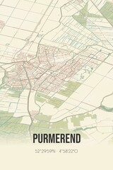 Obraz premium Retro Dutch city map of Purmerend located in Noord-Holland. Vintage street map.