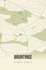Retro Dutch city map of Bruntinge located in Drenthe. Vintage street map.
