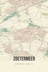 Retro Dutch city map of Zoetermeer located in Zuid-Holland. Vintage street map.