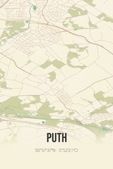 Retro Dutch city map of Puth located in Limburg. Vintage street map.