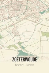 Retro Dutch city map of Zoeterwoude located in Zuid-Holland. Vintage street map.