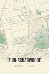 Retro Dutch city map of Zuid-Scharwoude located in Noord-Holland. Vintage street map.