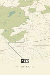 Retro Dutch city map of Gees located in Drenthe. Vintage street map.