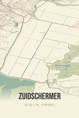 Retro Dutch city map of Zuidschermer located in Noord-Holland. Vintage street map.