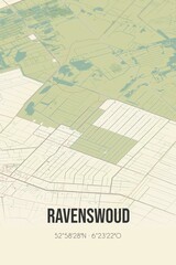 Retro Dutch city map of Ravenswoud located in Fryslan. Vintage street map.